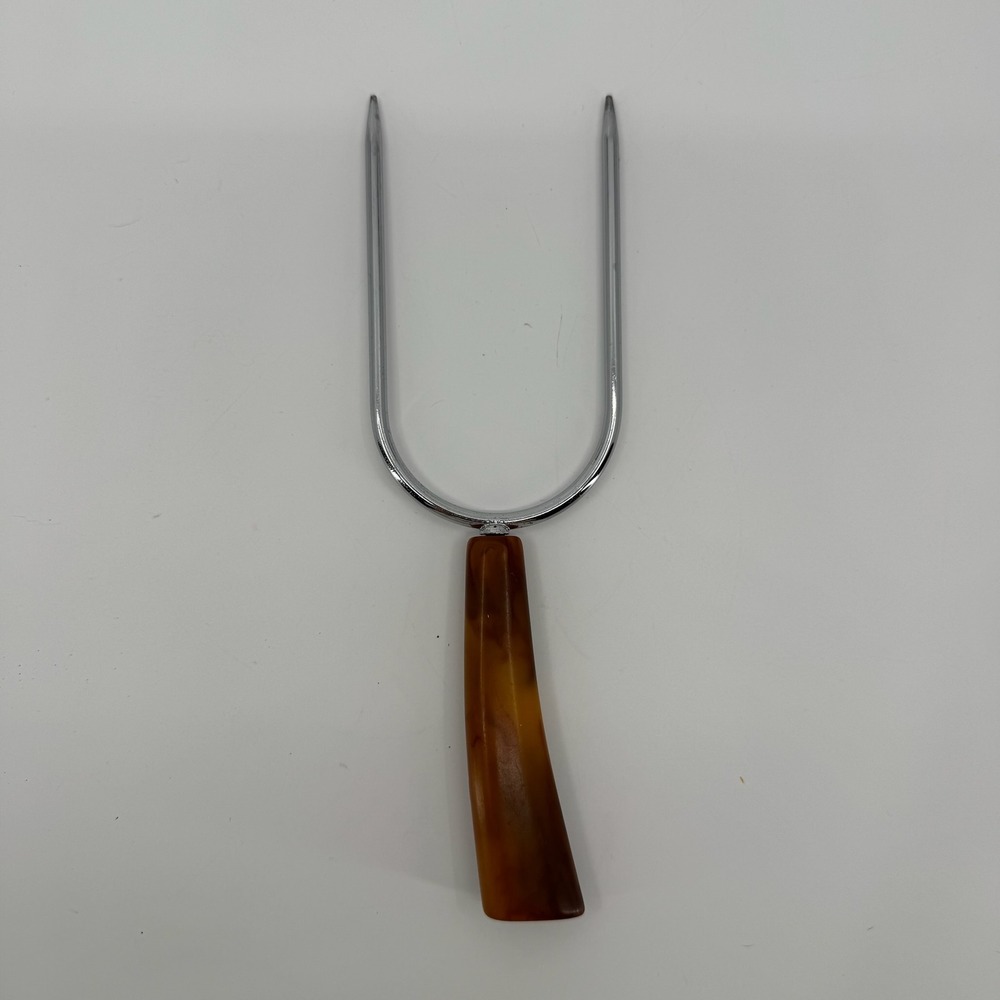Vtg Carving Meat Fork Amber Marbled Bakelite ? Handle Kitchen Utensil Retro